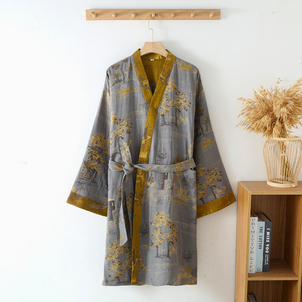 Bata de baño kimono de gasa de algodón retro unisex blanca