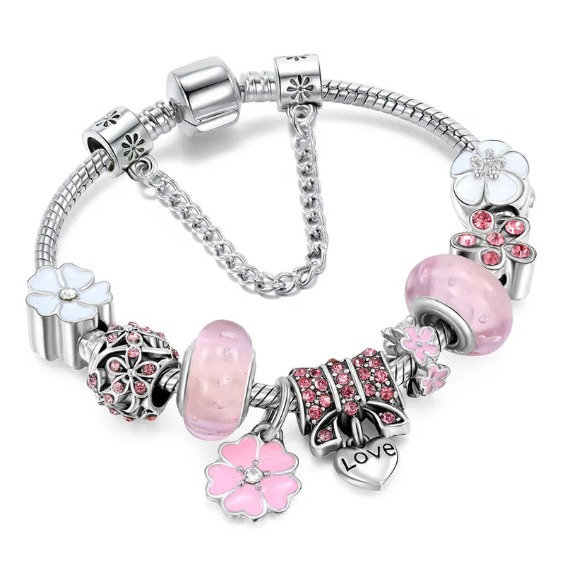 BRACELET DE CHARME - Argent 925 avec motif floral élégant