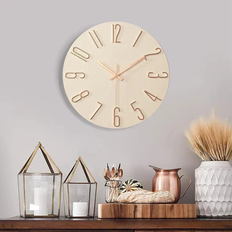 NORDHOUR – Scandinavian Frameless Wall Clock Made of Wood with Silent Quartz 0