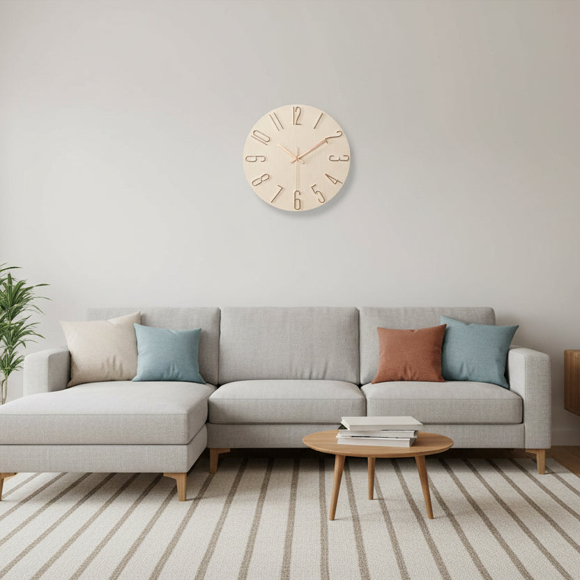 NORDHOUR – Scandinavian Frameless Wall Clock Made of Wood with Silent Quartz 2