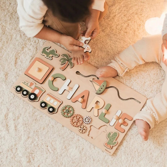 Personalized Wooden Name Puzzle for Toddlers - Educational Fine Motor Skills Development 0