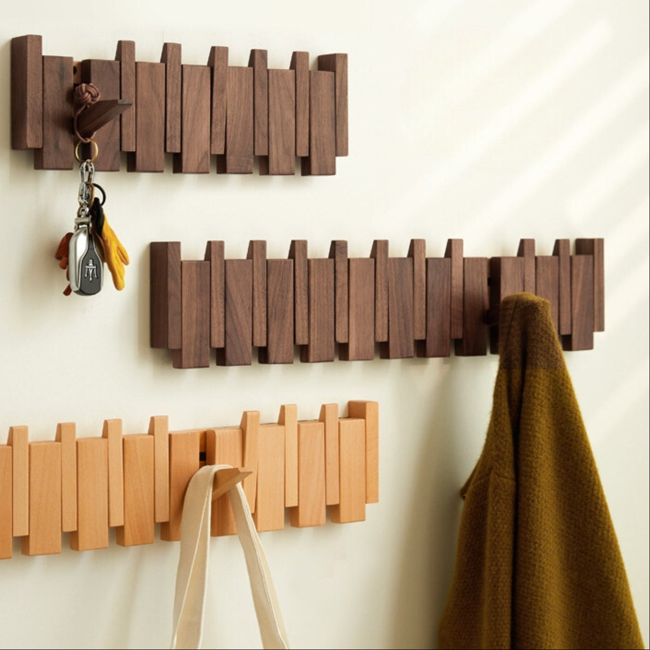 Pianohang Wall Rack-handmade wooden wall wardrobe in the piano design with foldable hooks 7