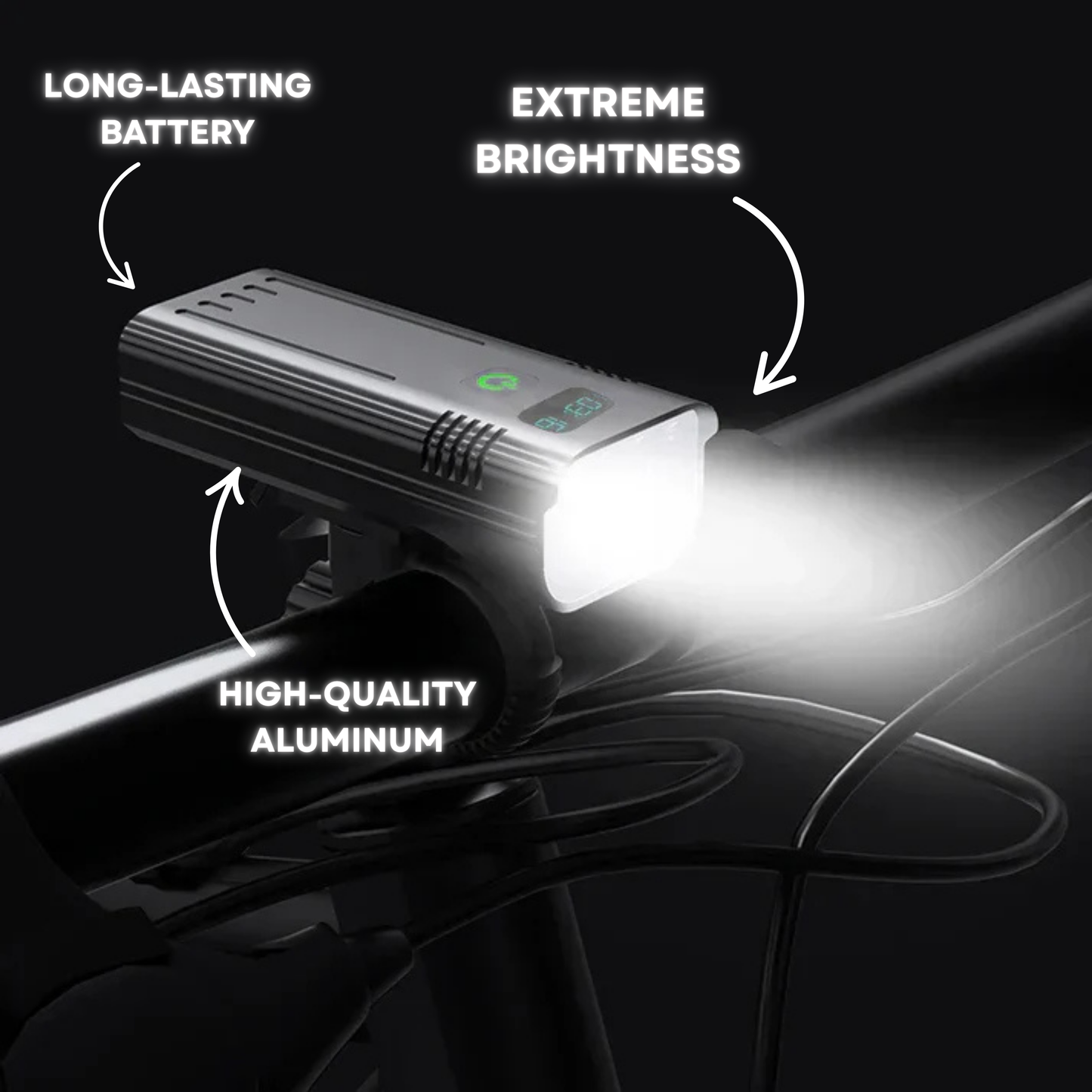 Luminoride Power Beam – 5000 Lumen Bike Light with 12 LEDs, USB-C Rechargeable 10000mAh Battery, and Digital Battery Display