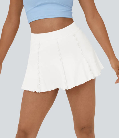 RIBBEDKNIT Tennis Skirt – Feminine 2-in-1 Skort with Frill Hem & Built-In Shorts