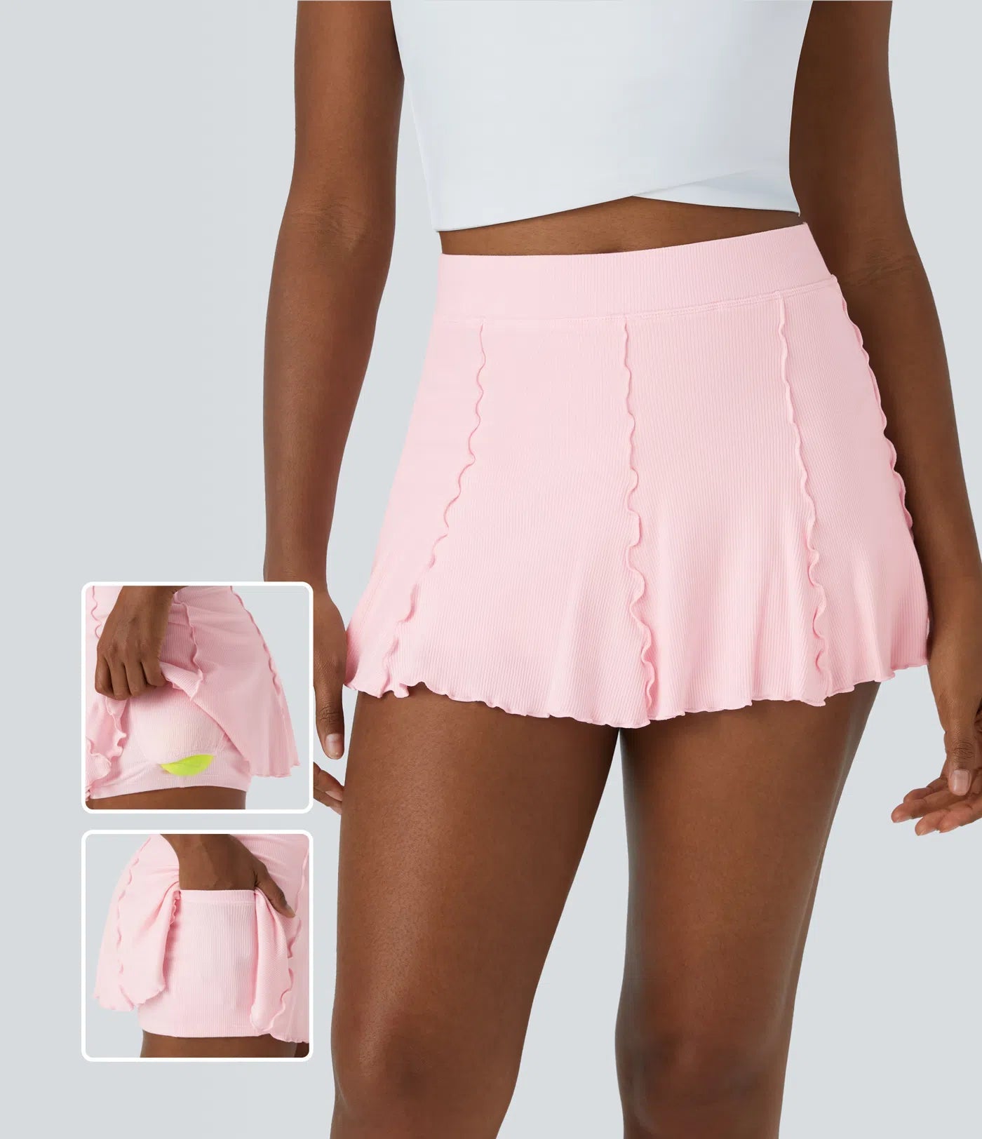 RIBBEDKNIT Tennis Skirt – Feminine 2-in-1 Skort with Frill Hem & Built-In Shorts