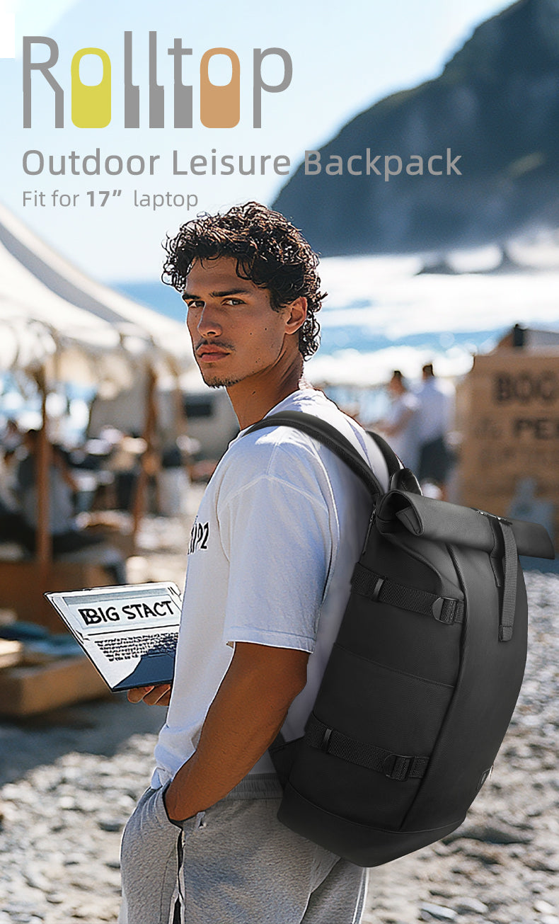 ROLLTRAIL Rolltop Backpack – Expandable 17" Laptop Bag, Waterproof, Anti-Theft, Outdoor & Travel-Ready