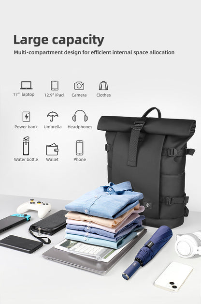 ROLLTRAIL Rolltop Backpack – Expandable 17" Laptop Bag, Waterproof, Anti-Theft, Outdoor & Travel-Ready