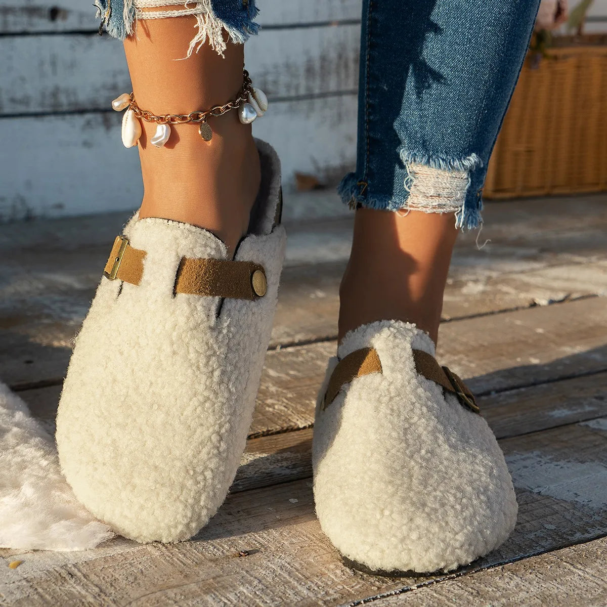  Luxury sheep wool house shoes for women and men-ultra-soft, non-slip, winter comfort-3