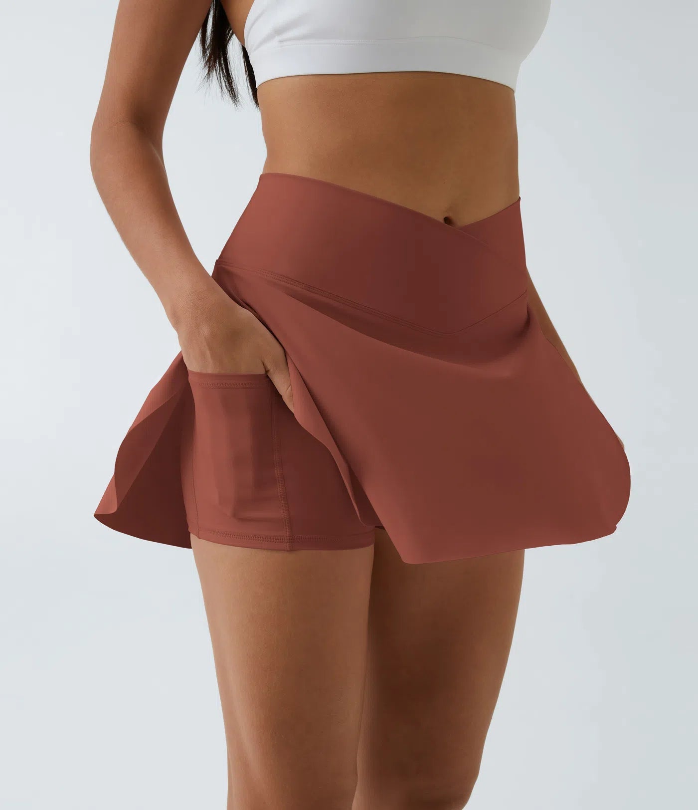 SoftlyZero Skirt - Mini-jupe plus longue avec short, ceinture croisée et poche cachée