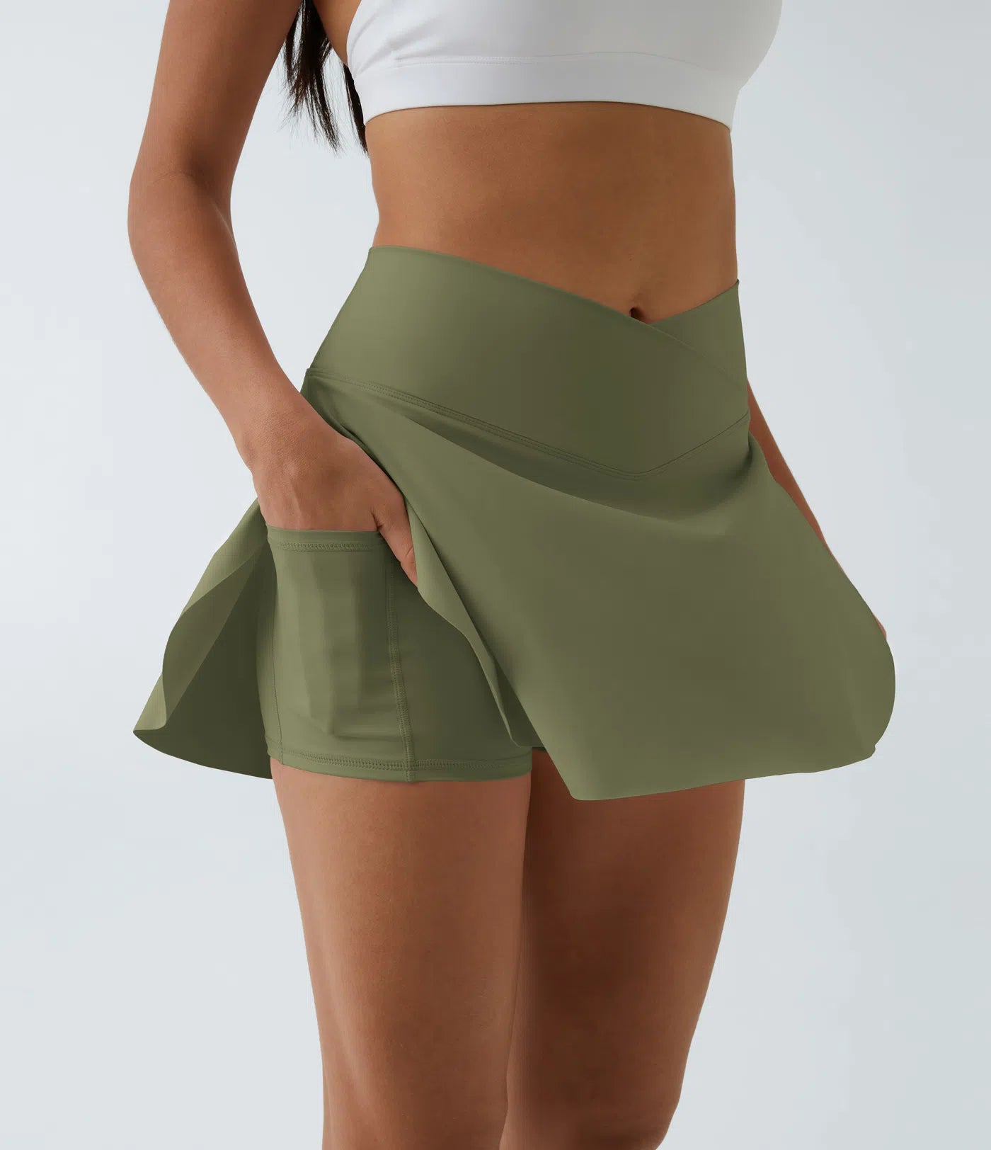 SoftlyZero Skirt - Mini-jupe plus longue avec short, ceinture croisée et poche cachée