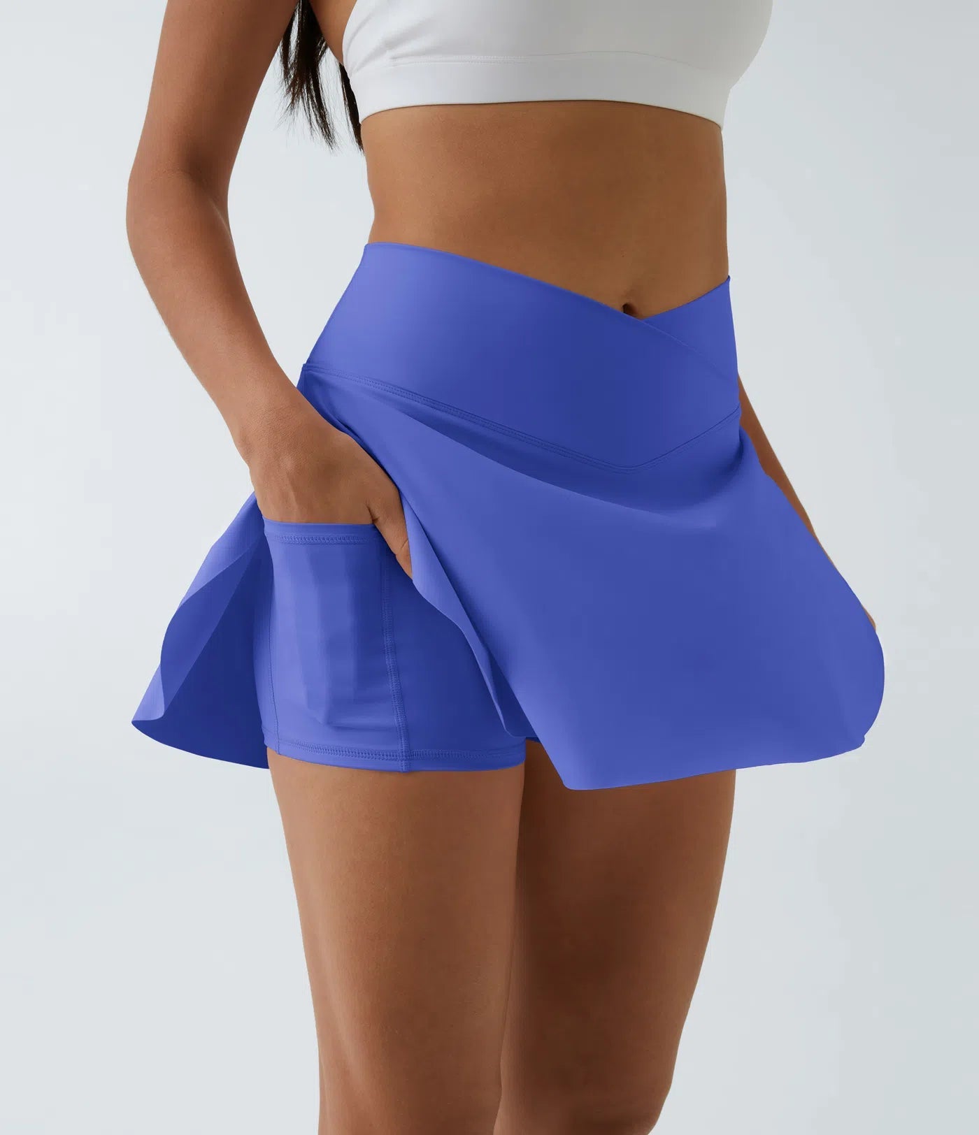 SoftlyZero Skirt - Mini-jupe plus longue avec short, ceinture croisée et poche cachée
