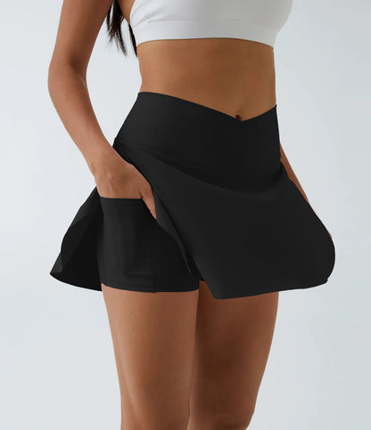SoftlyZero Skirt - Mini-jupe plus longue avec short, ceinture croisée et poche cachée