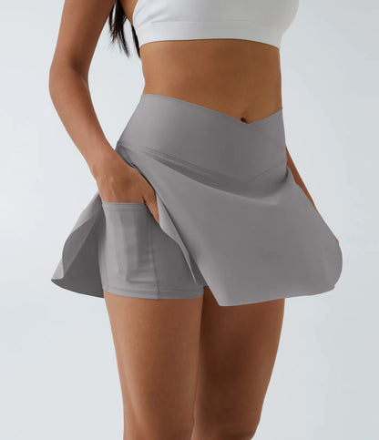SoftlyZero Skirt - Mini-jupe plus longue avec short, ceinture croisée et poche cachée