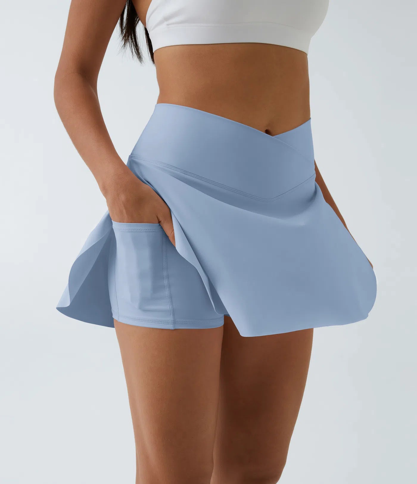 SoftlyZero Skirt - Mini-jupe plus longue avec short, ceinture croisée et poche cachée