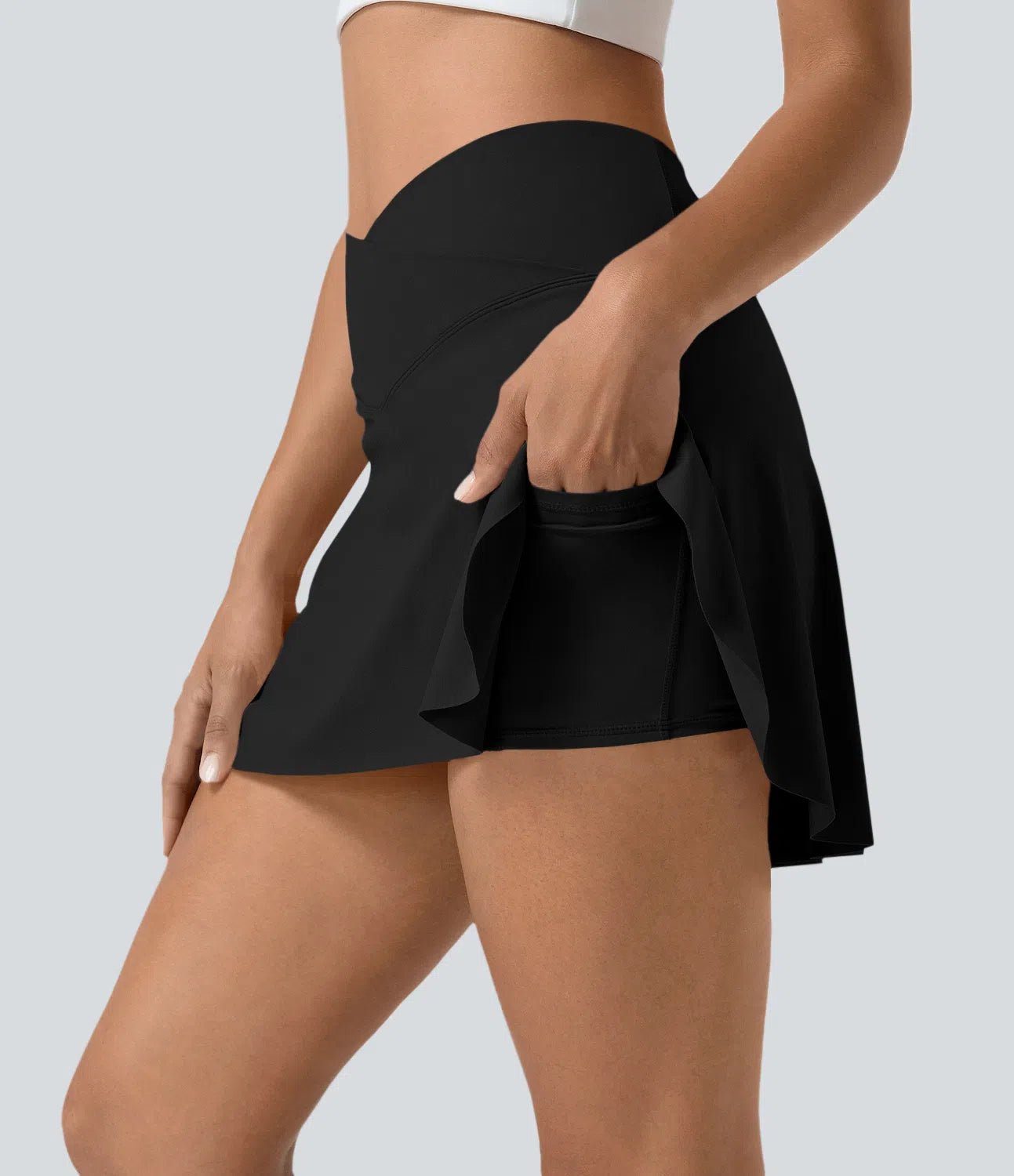 SoftlyZero Skirt – Mini with Shorts, Crossover Waistband & Hidden Pocket