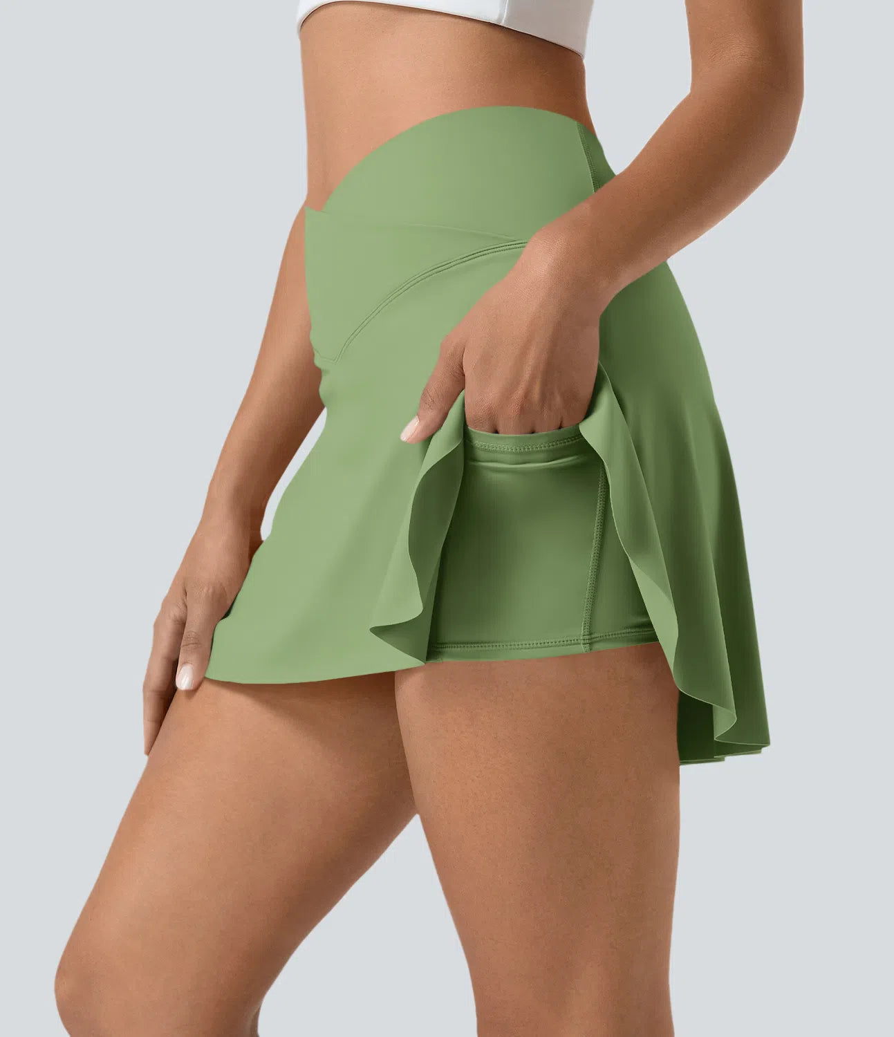 SoftlyZero Skirt – Mini with Shorts, Crossover Waistband & Hidden Pocket