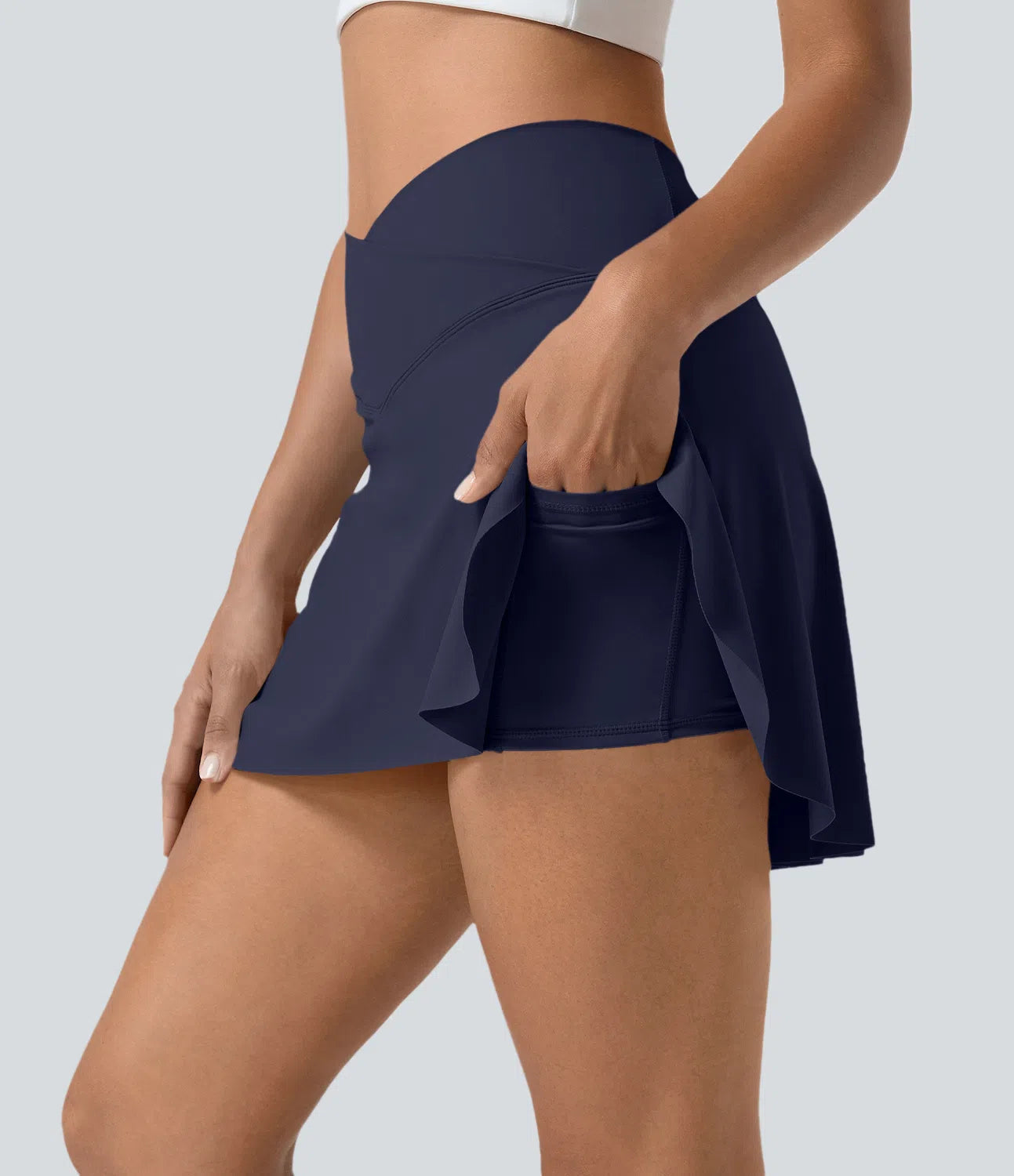 SoftlyZero Skirt – Mini with Shorts, Crossover Waistband & Hidden Pocket