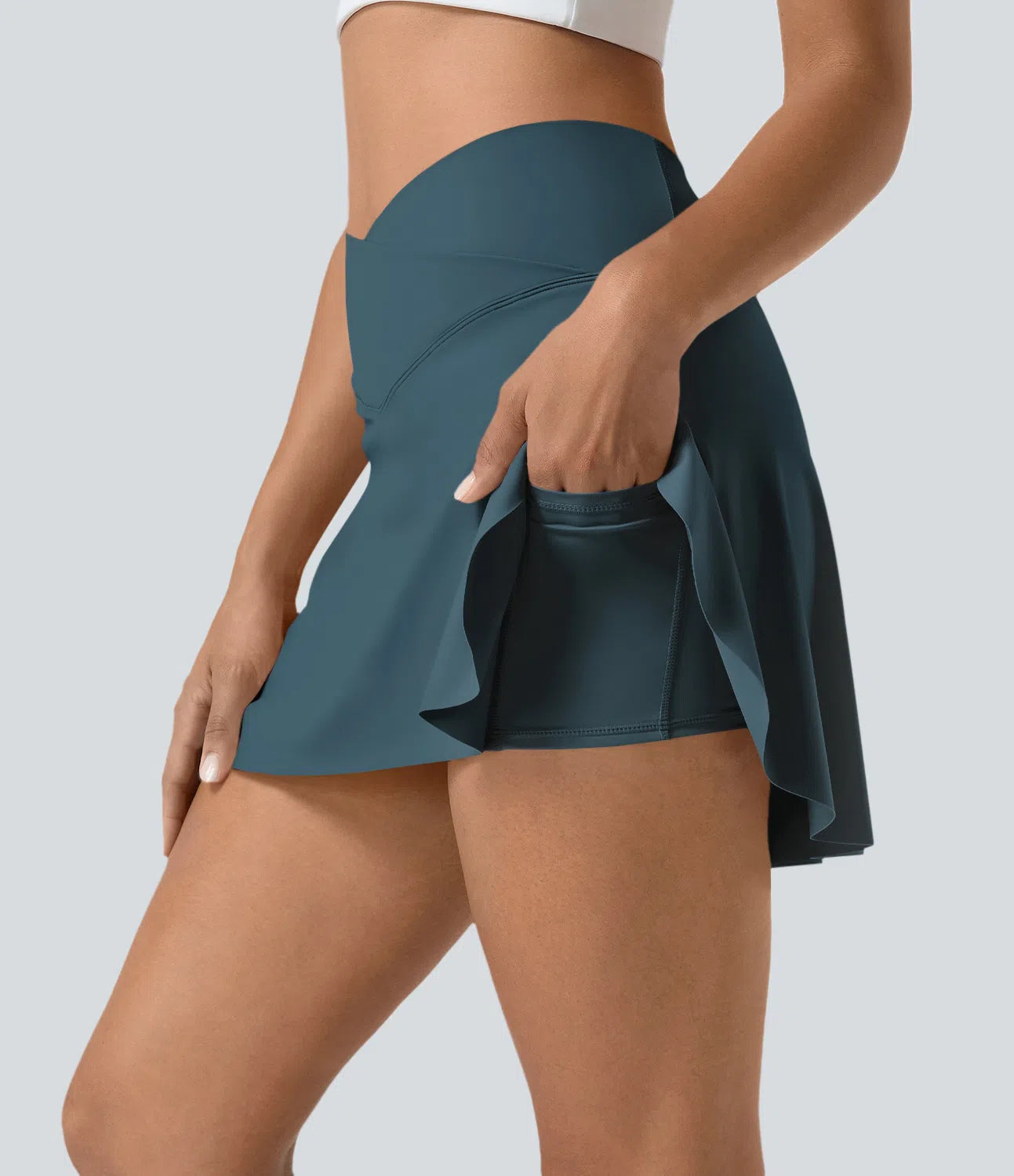 SoftlyZero Skirt – Mini with Shorts, Crossover Waistband & Hidden Pocket