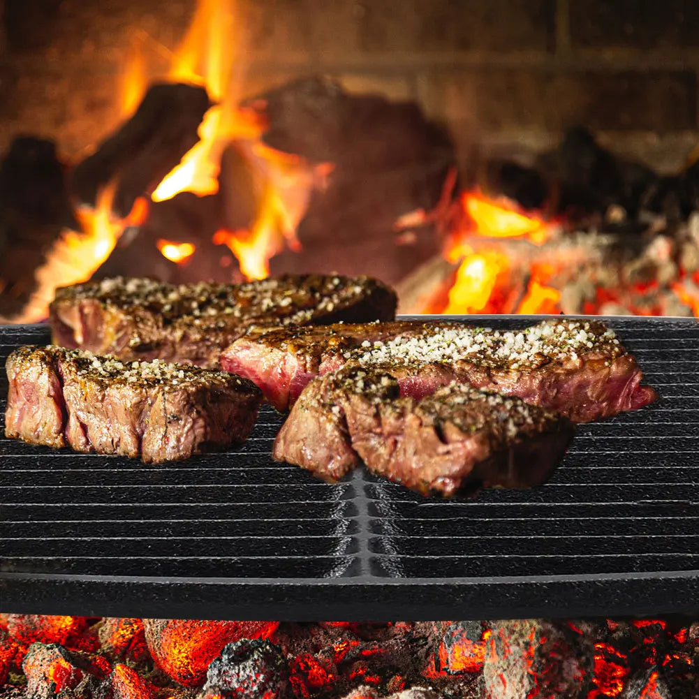 GRILLMASTER - Circular Cast Iron Grilling Grate Dual Side BBQ Searing Rack