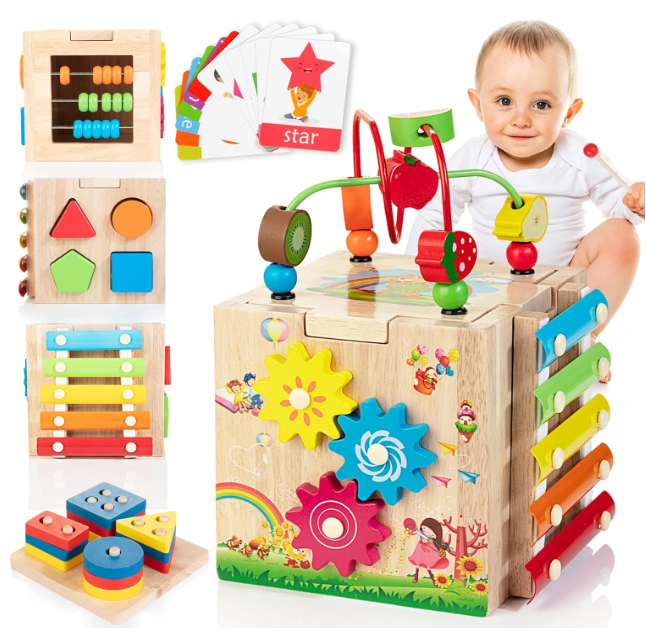 Educube 8-in-1 – Montessori Wooden Activity Cube – Early Learning Fun for Toddlers