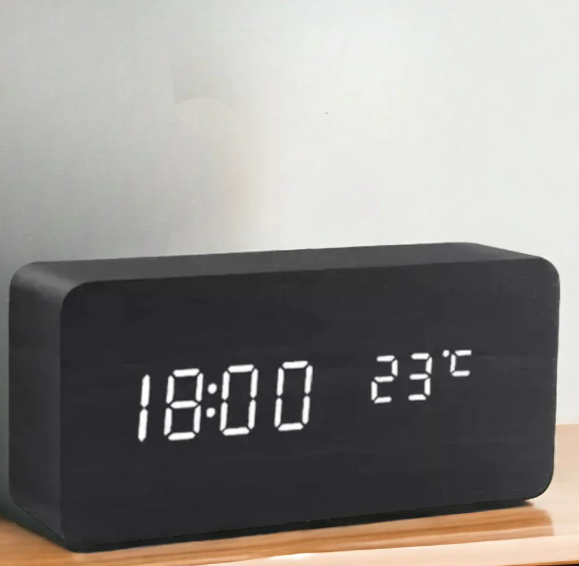 WoodSense Horloge en bois à LED - Design minimaliste à commande vocale pour une vie moderne