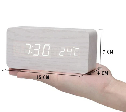WoodSense Horloge en bois à LED - Design minimaliste à commande vocale pour une vie moderne