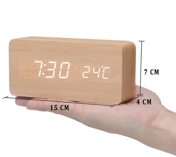 WoodSense Horloge en bois à LED - Design minimaliste à commande vocale pour une vie moderne