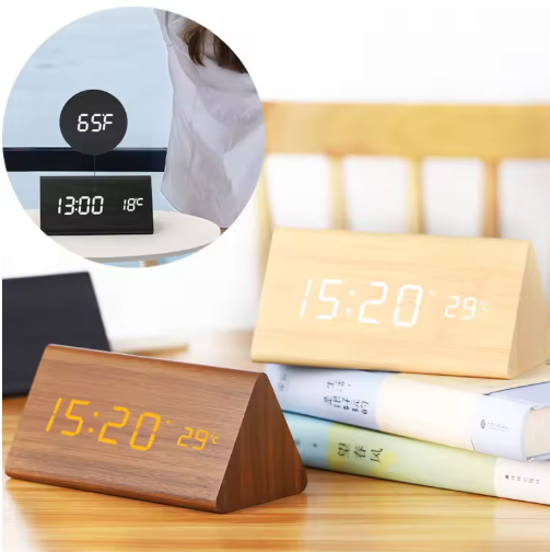 WoodSense Horloge en bois à LED - Design minimaliste à commande vocale pour une vie moderne