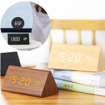 WoodSense Horloge en bois à LED - Design minimaliste à commande vocale pour une vie moderne