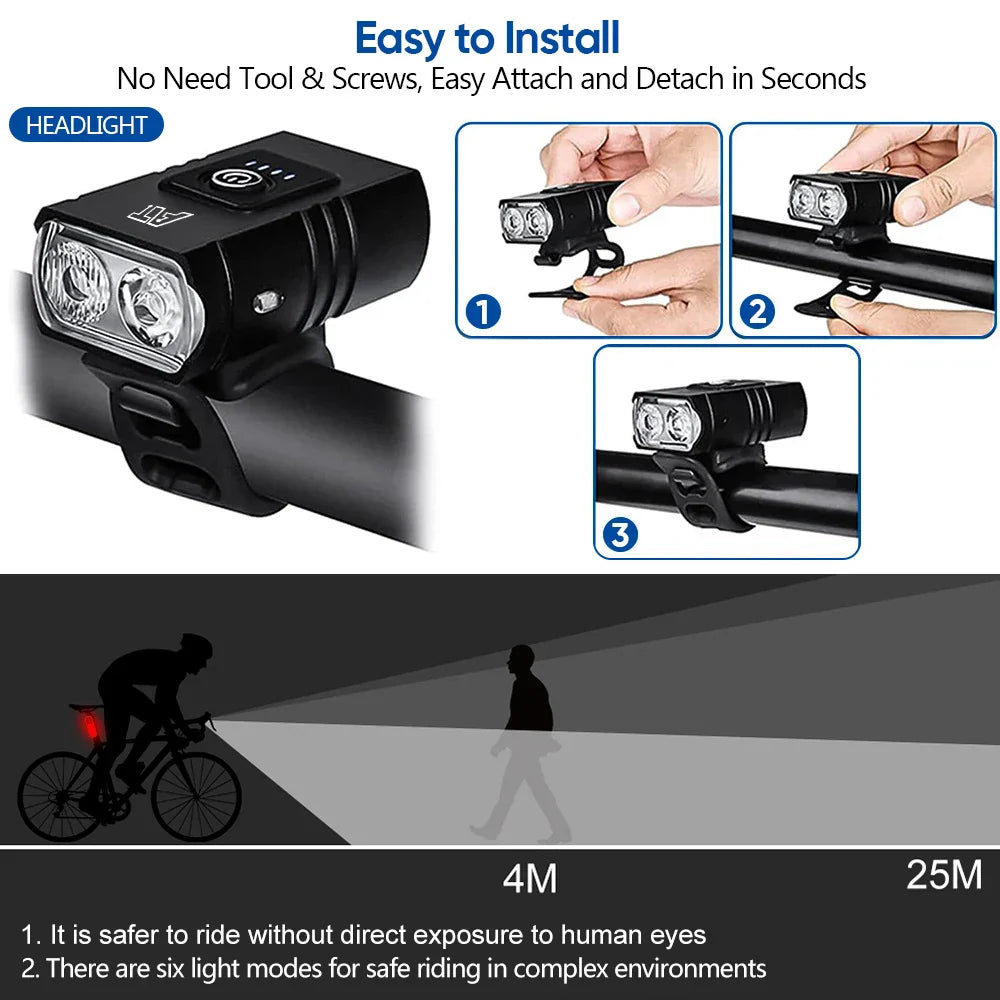 LED Bike Light – Rechargeable bike light with 6 modes for optimal visibility & safety
