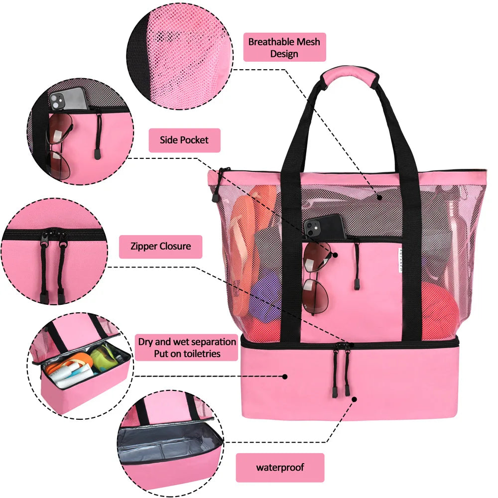 Picknick- und Strandtasche mit großem Fassungsvermögen - wasserdichtes, doppellagiges Mesh-Design für Outdoor-Abenteuer