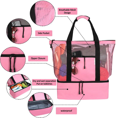 Picknick- und Strandtasche mit großem Fassungsvermögen - wasserdichtes, doppellagiges Mesh-Design für Outdoor-Abenteuer