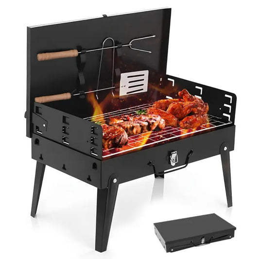 Grillmate Fold - Valigia grill pieghevole in acciaio per giardino, campeggio e barbecue all'aperto