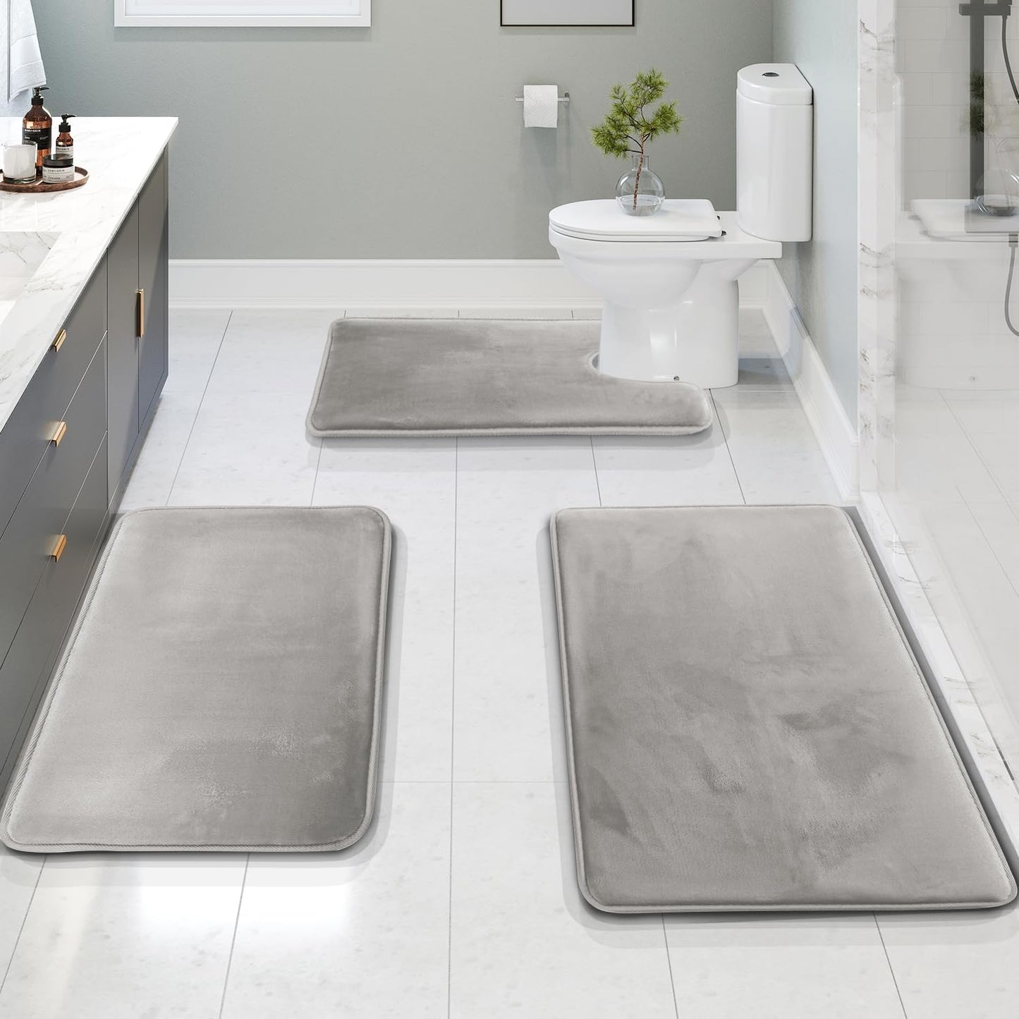 SoftStep Luxe - Juego de 3 piezas de alfombrilla de baño con espuma viscoelástica