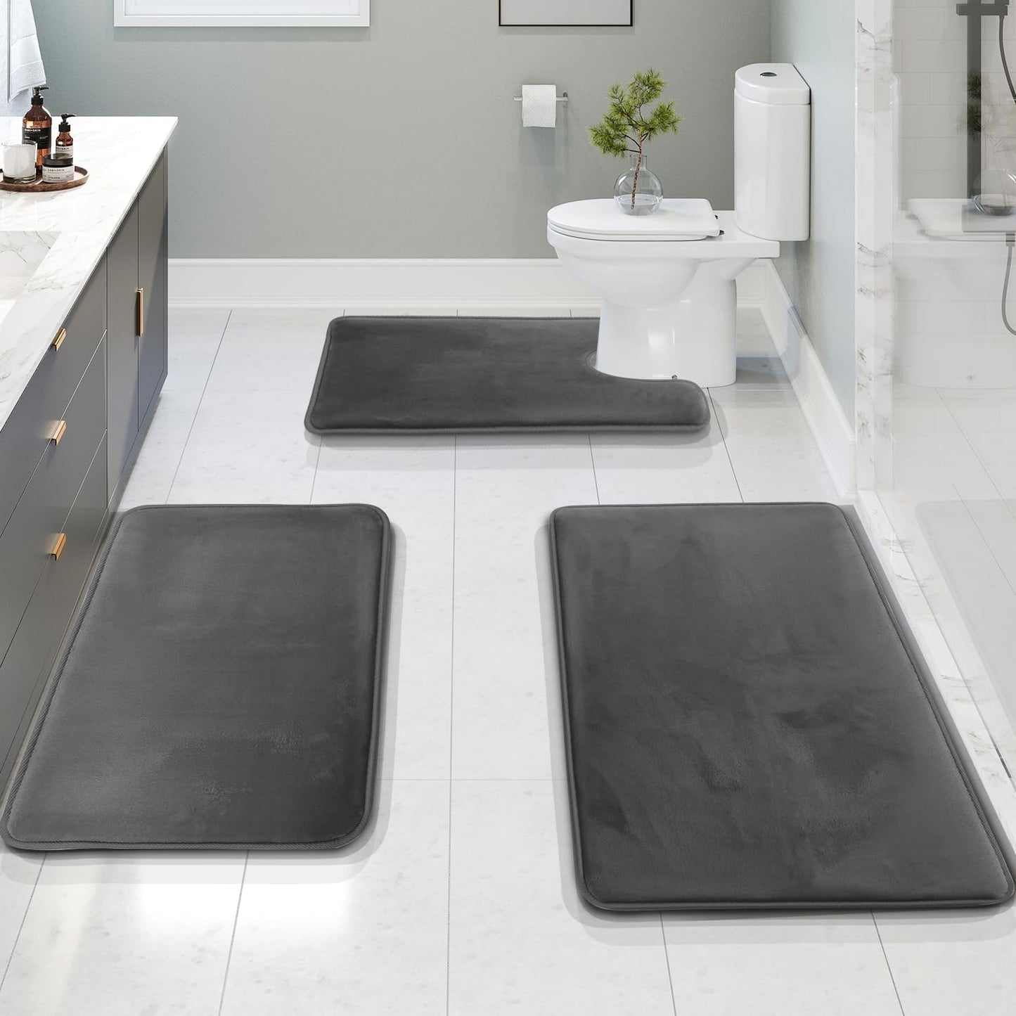SoftStep Luxe - Juego de 3 piezas de alfombrilla de baño con espuma viscoelástica