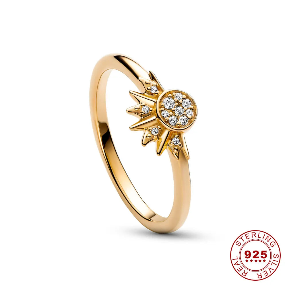 ANELLO LUNARA - Anello in cristallo scintillante d'argento con disegno di luna e sole