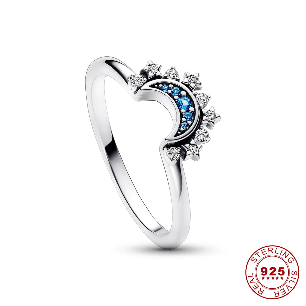 ANELLO LUNARA - Anello in cristallo scintillante d'argento con disegno di luna e sole