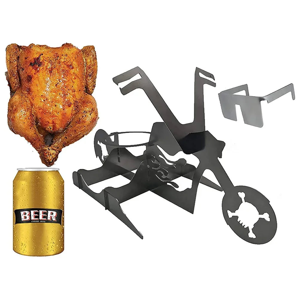 CHICKEN GRILL STAND – Stainless Steel BBQ Rack with Beer Can Holder
