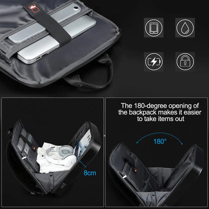 TECHGUARD Zaino antifurto per laptop - Impermeabile, porta USB, guscio rigido espandibile con blocco TSA