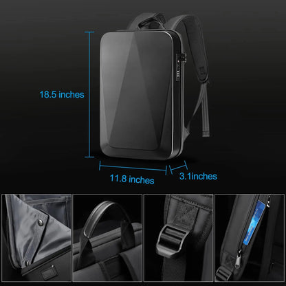 TECHGUARD Zaino antifurto per laptop - Impermeabile, porta USB, guscio rigido espandibile con blocco TSA