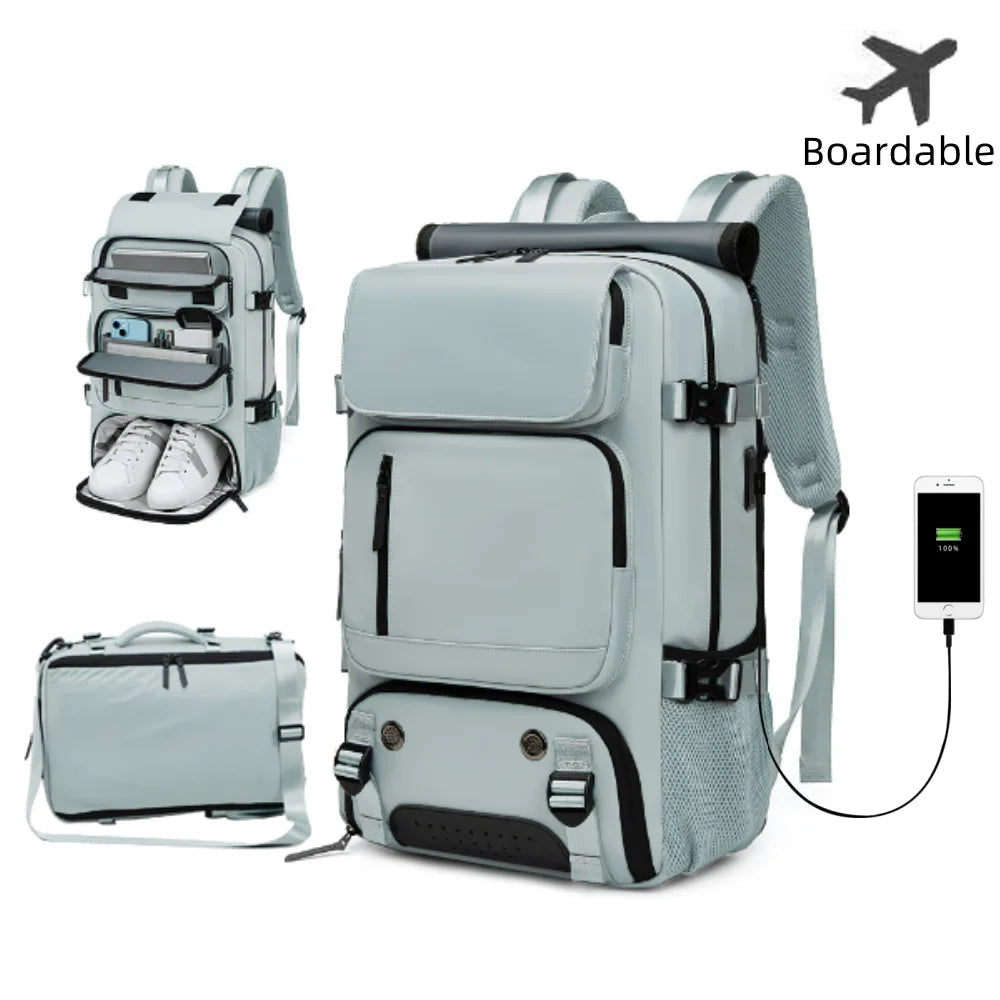TRAVELMAX Pack - Wasserdichter Reiserucksack mit USB-Anschluss, Schuhfach und Anti-Diebstahl-Tasche