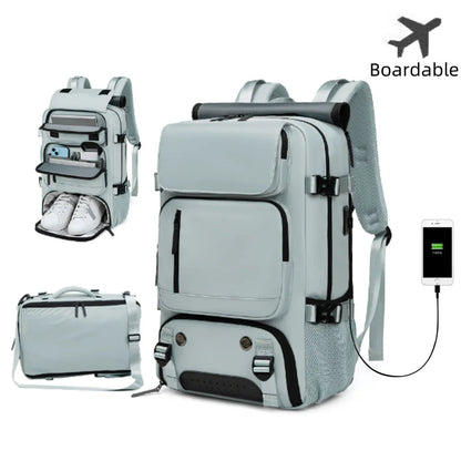 TRAVELMAX Pack - Wasserdichter Reiserucksack mit USB-Anschluss, Schuhfach und Anti-Diebstahl-Tasche