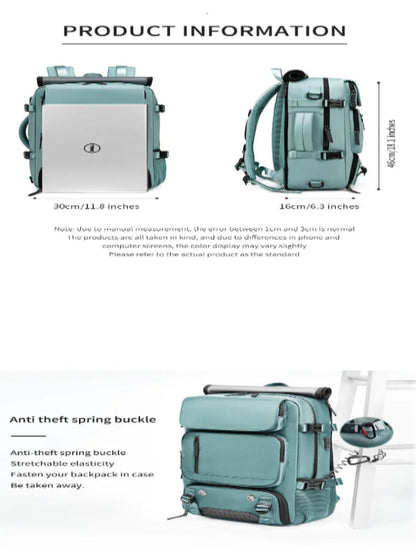 TRAVELMAX Pack - Wasserdichter Reiserucksack mit USB-Anschluss, Schuhfach und Anti-Diebstahl-Tasche