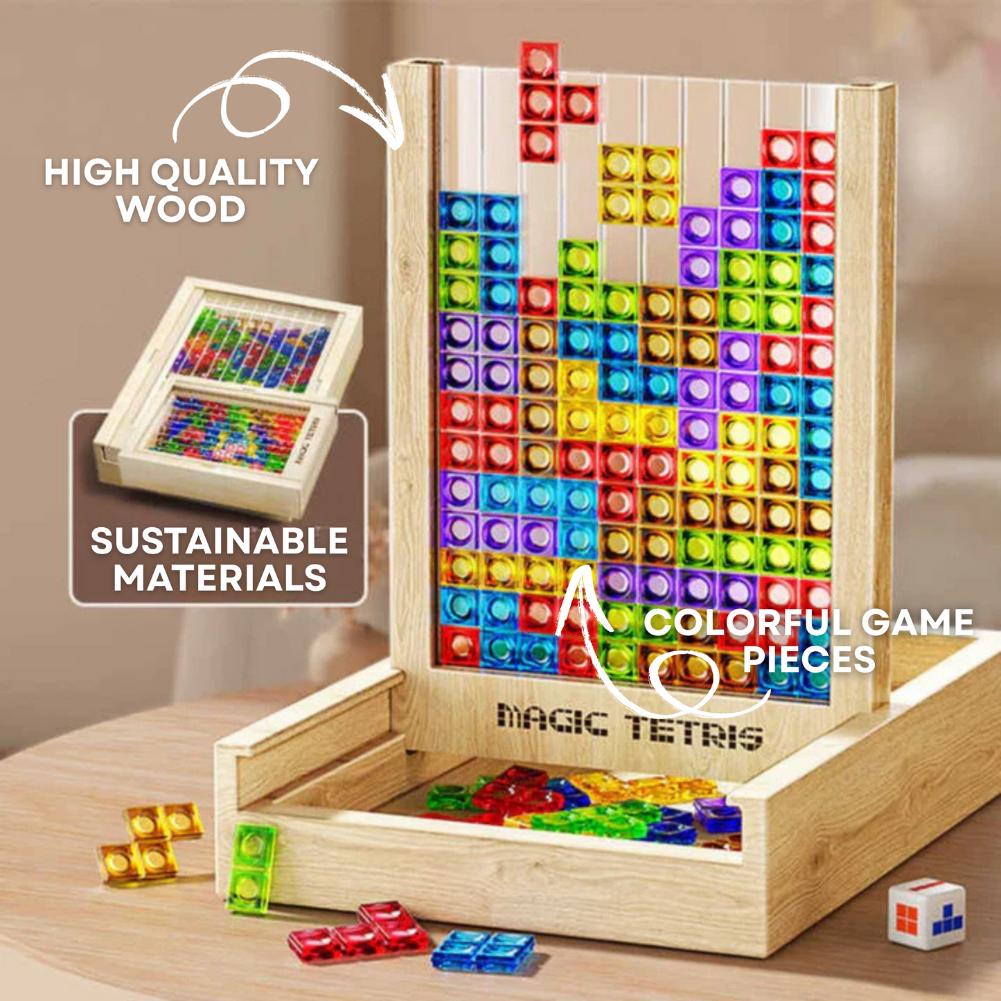 Tablero de Tetris Ecoblock - Juego de Puzzle de Madera para Niños y Adultos - Diversión Sostenible para Entrenar el Cerebro