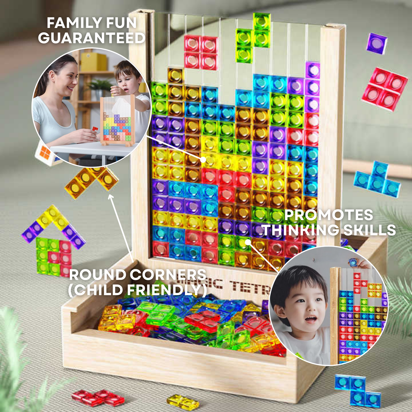 Tablero de Tetris Ecoblock - Juego de Puzzle de Madera para Niños y Adultos - Diversión Sostenible para Entrenar el Cerebro