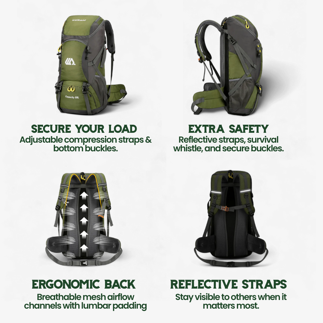TRAILPRO 50L – Hiking Backpack with Breathable Back & Smart Storage