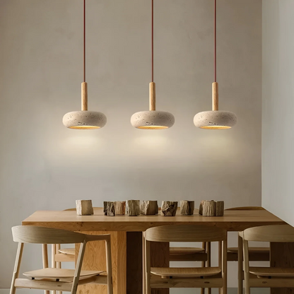 TranquilHalo - LED-Retro-Deckenleuchte aus Stein und Holz