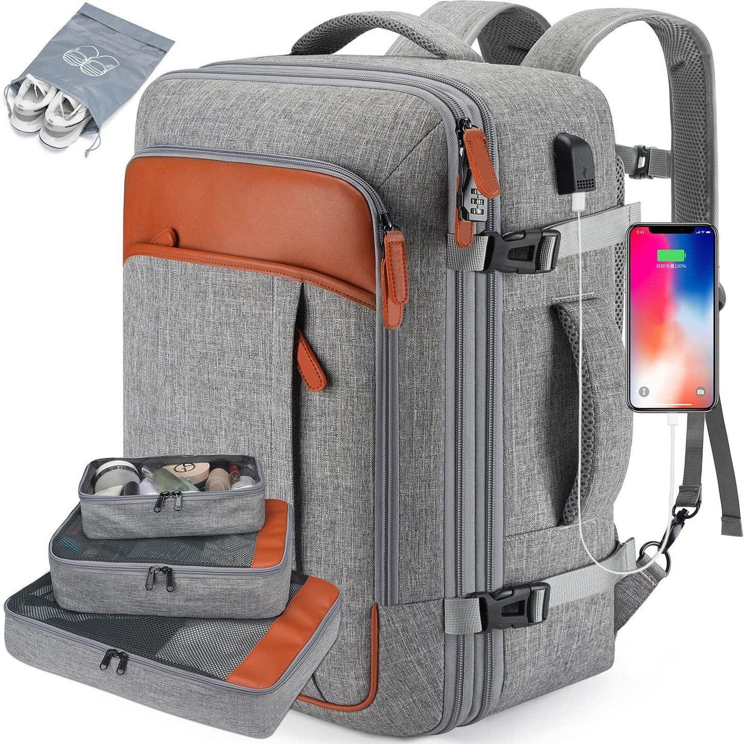Travellite Pack-cabin backpack with shoe compartment & USB connection 0