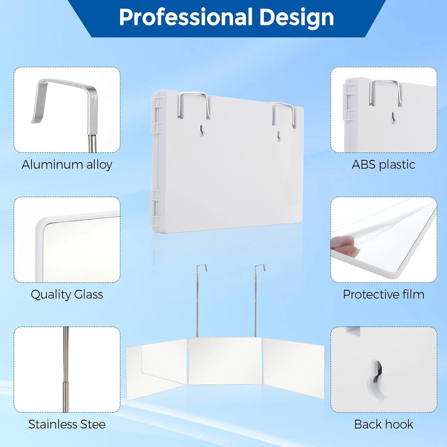 Triflex Mirror-foldable 3-way mirror with hook for make-up, hair styling & shaving 5