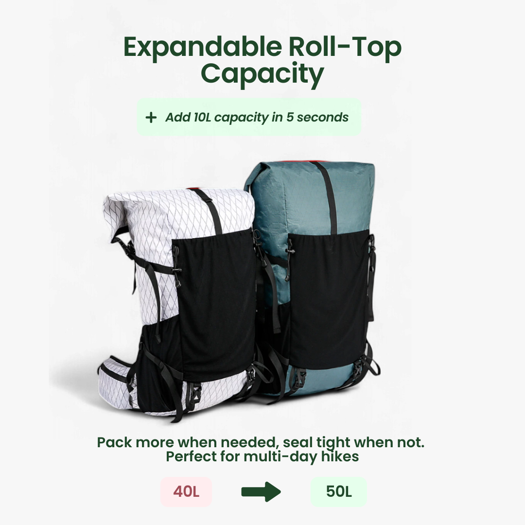 ULTREA 50L – Ultralight Expandable Adventure Backpack for Hiking & Travel